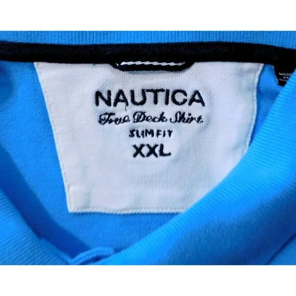 Nautica True Deck Polo Shirt XXL Slim Fit Blue Short Sleeve Embroidered Logo - Picture 6 of 6
